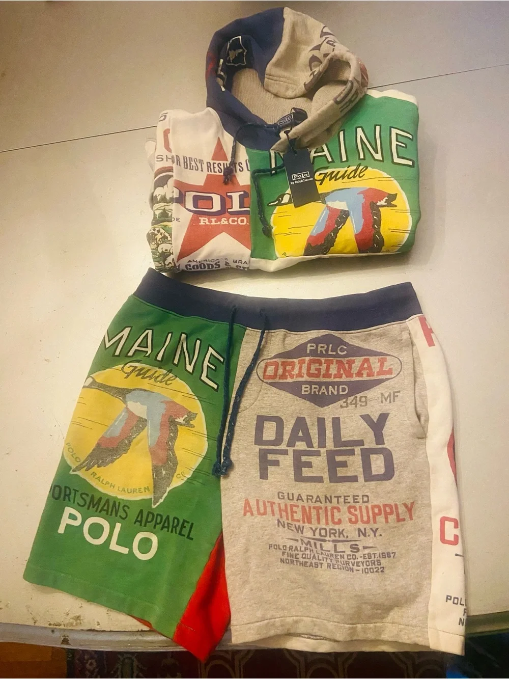 Polo Ralph Lauren ‘Dry Goods’ graphic hoodie and sweat shorts bundle